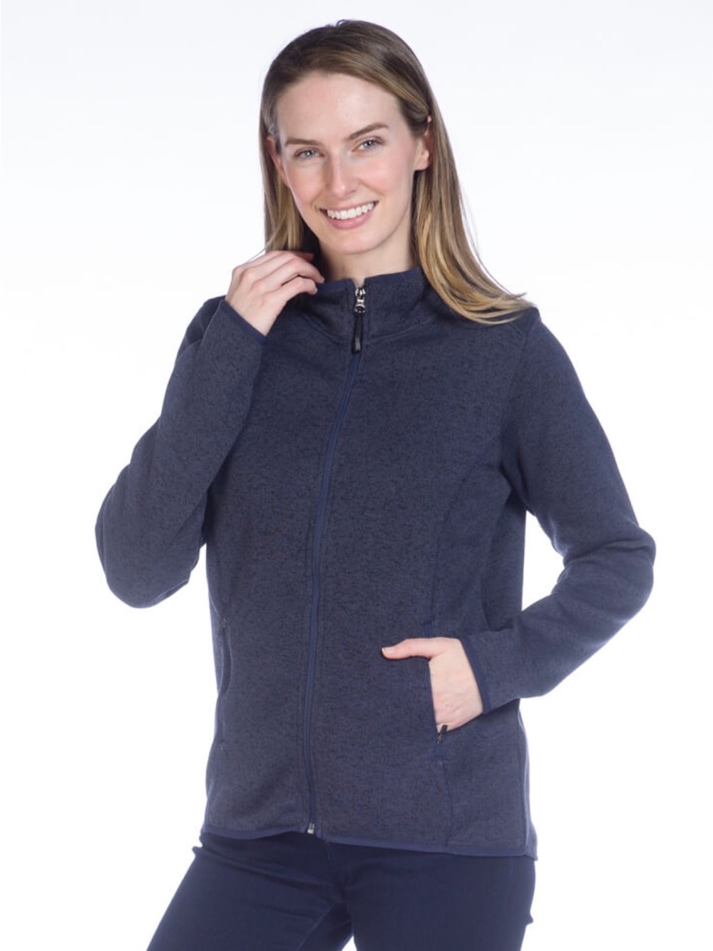 DKR Apparel Women’s Melange Algonquin Full Zip Fleece Jacket-Navy
